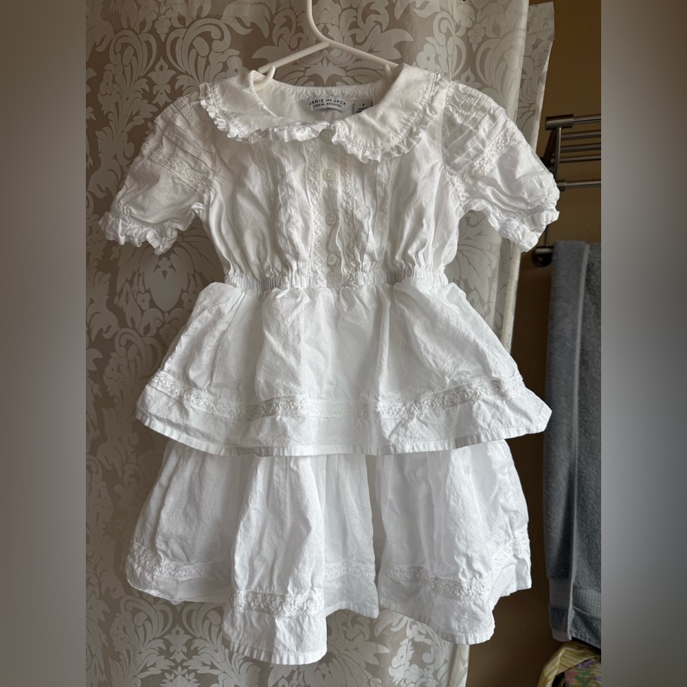 JANIE AND JACK White Tiered Puff-Sleeve Kids Dress - Special Occasion